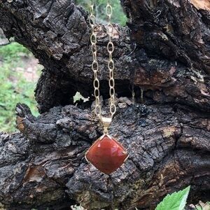 Carnelian Crystal Square Medallion Necklace 21 Inches